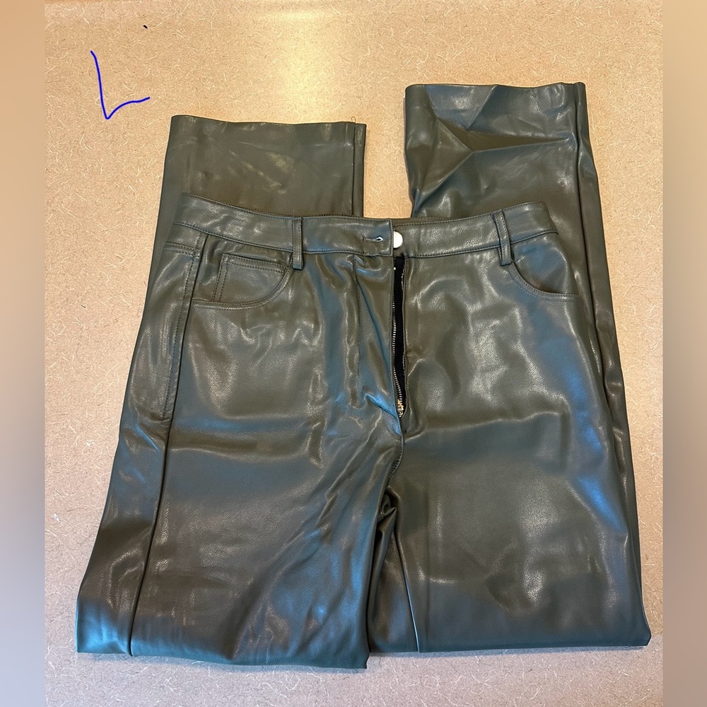 Green Faux Leather Pants